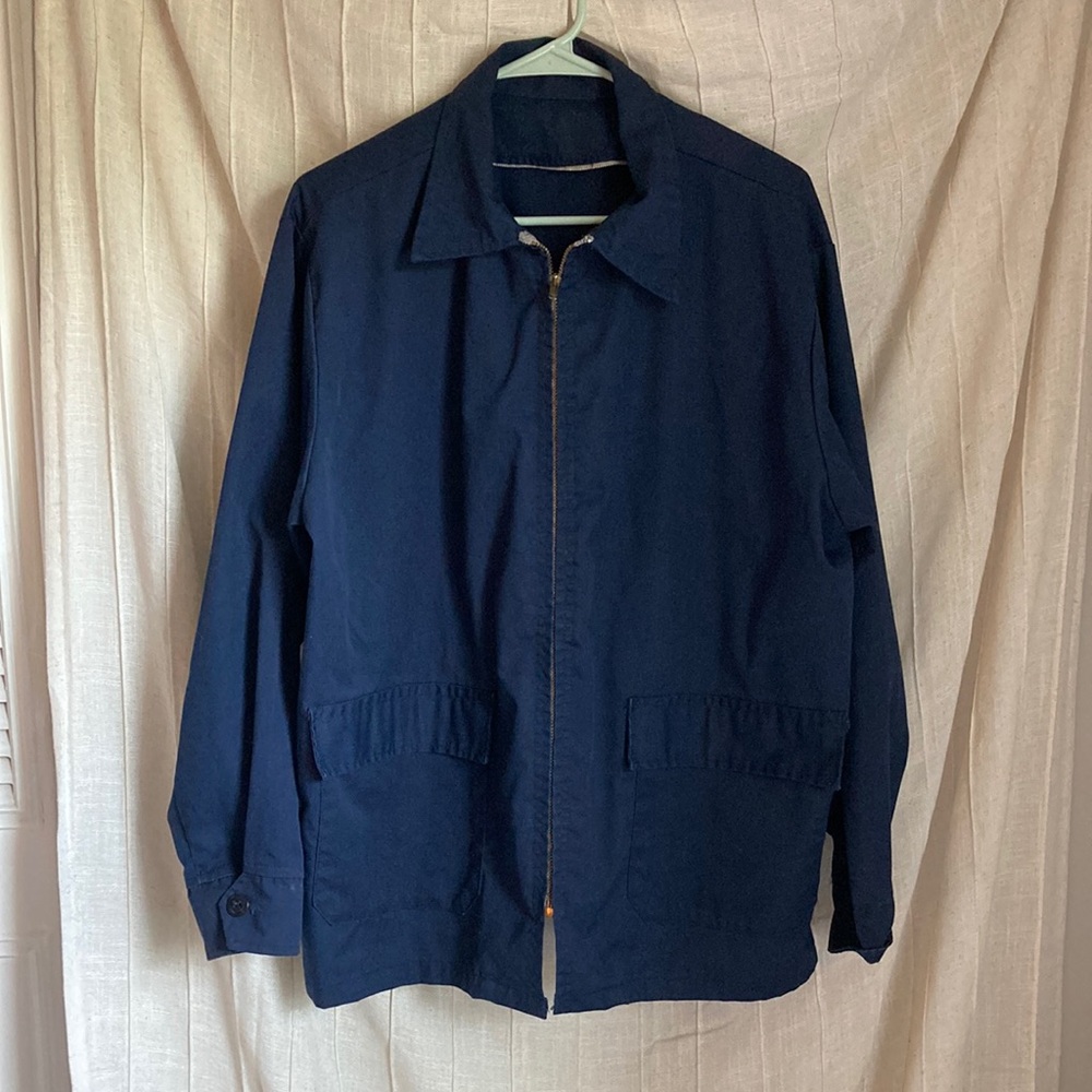 Vintage Retro Navy Blue Machinist's Jacket Large Pockets Size L Maybe 1960s